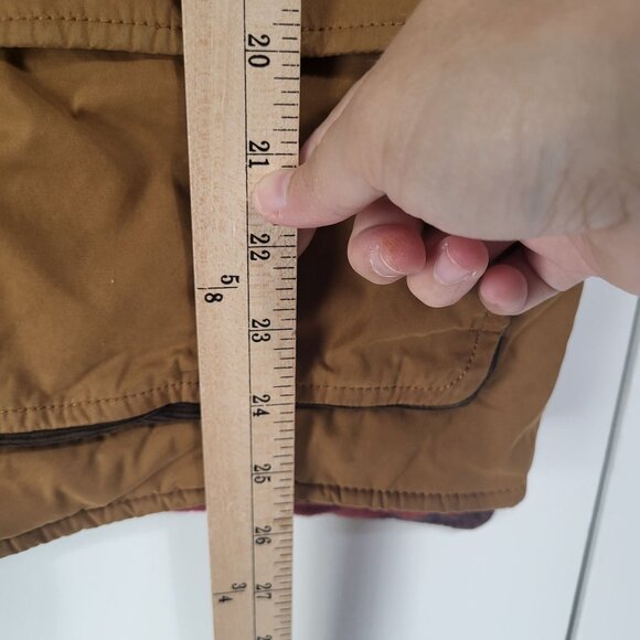 Lands' End Men's Small Brown Tan Corduroy Quilted Vest Red Plaid Flannel Outdoor - Picture 5 of 12